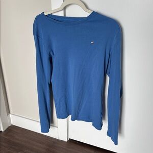 Tommy Hilfiger women’s blue long sleeve boatneck 100% cotton top size Large